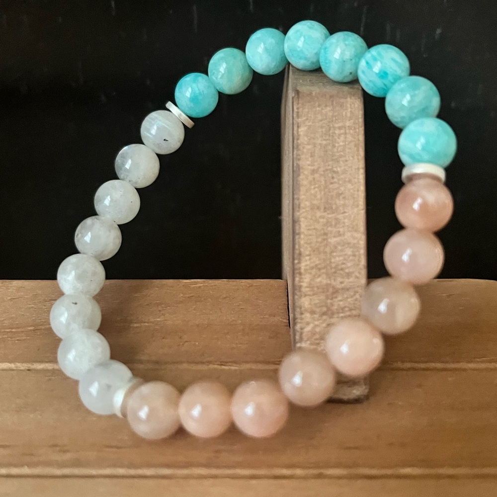 Amazonite, Labradorite & Moonstone Natural Stone 8mm Beaded Stretch Bracelet